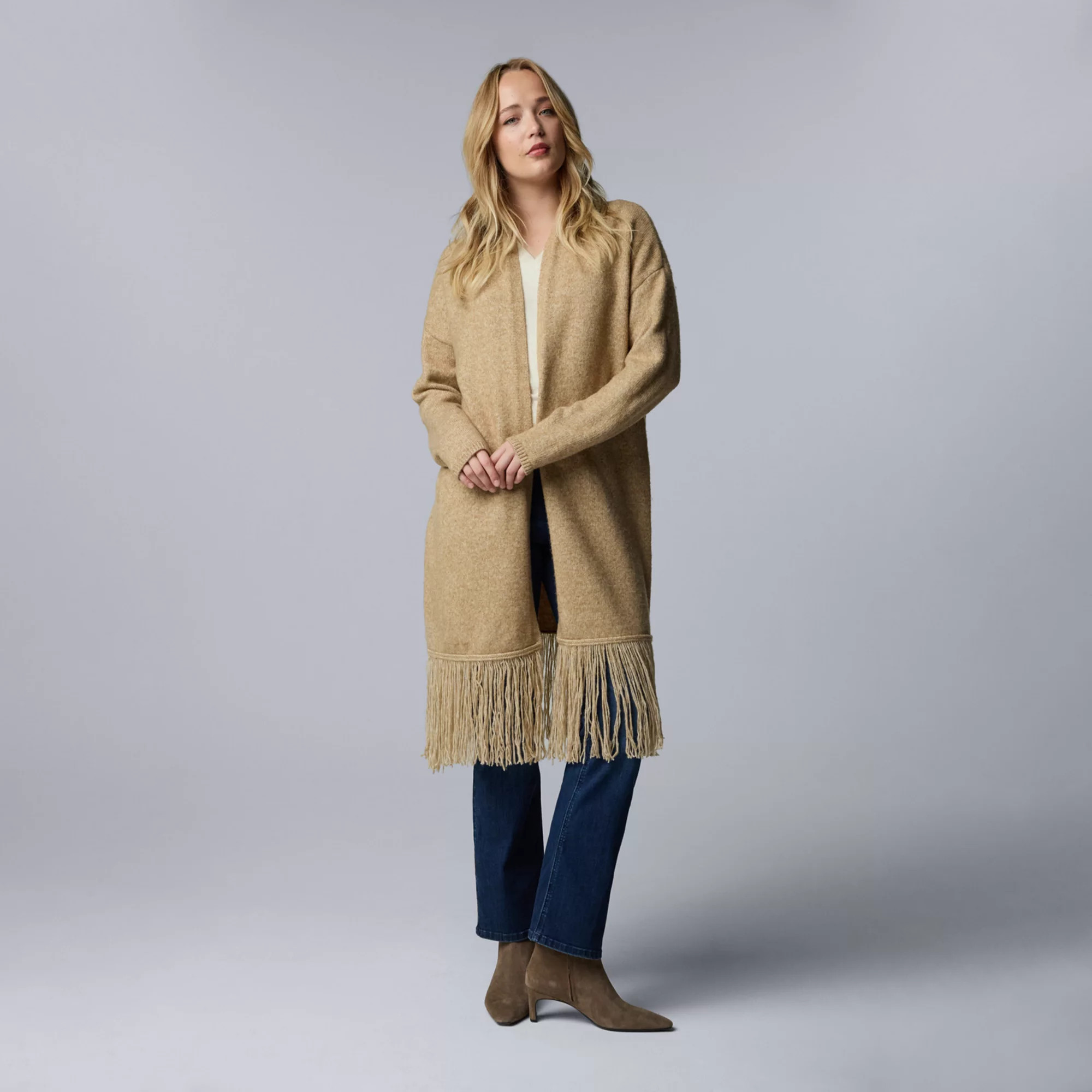 Women's Simply Vera Vera Wang Fringe Duster, Size: Large-XL, Grey Grey | Kohl's