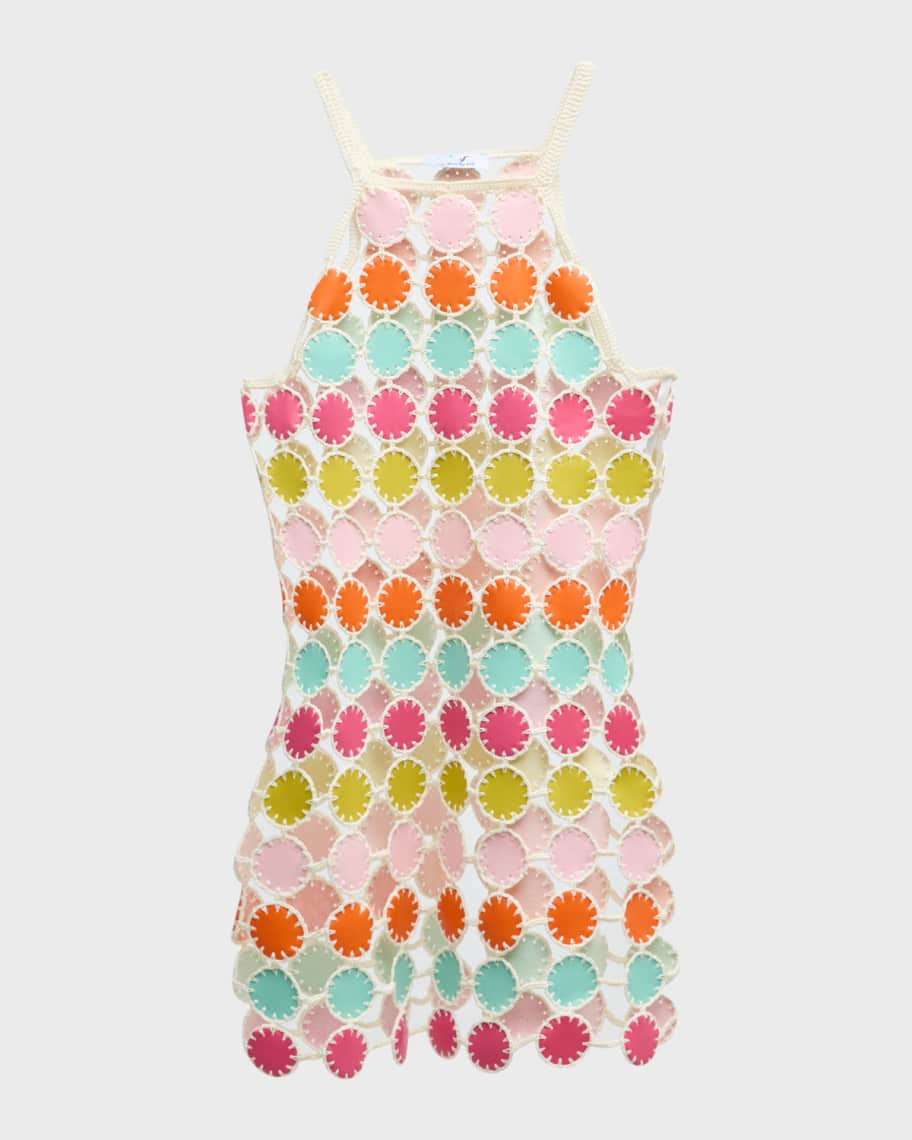 Hand Crochet Mini Dress with Faux Leather Scoop Motifs | Neiman Marcus