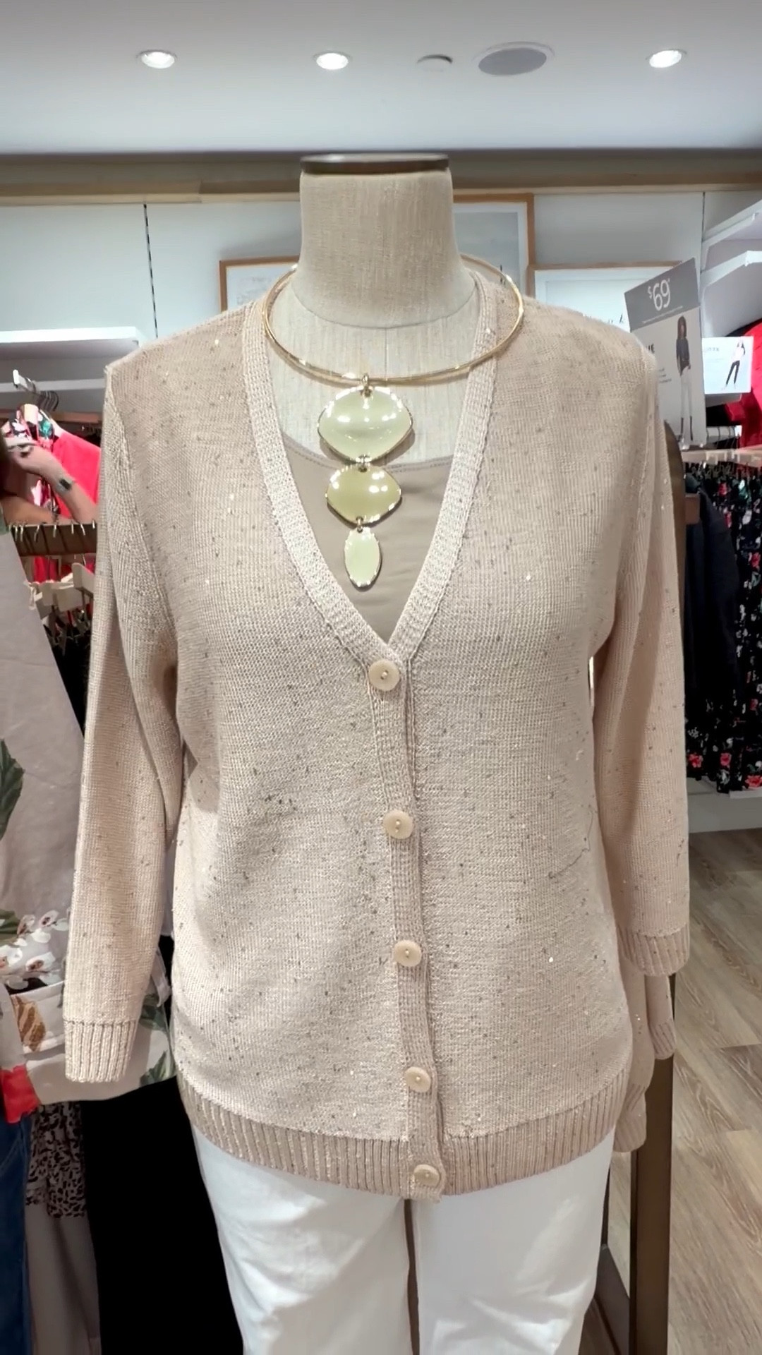 Pointelle, mitered stitching in the front and horizontal in the back with contrasting stitch patterns on the sleeves make this a classic, yet unique cardigan. Now featuring sparkling sequins.
Chicos accessories are amazing.

Part of Travelers Jewelry Collection, this made for everywhere, head-turning Linear Reversible Pendant Necklace will instantly elevate your look. Pairs beautifully with our Travelers™ clothing collection.



#LTKOver40 #LTKWorkwear #LTKTravel