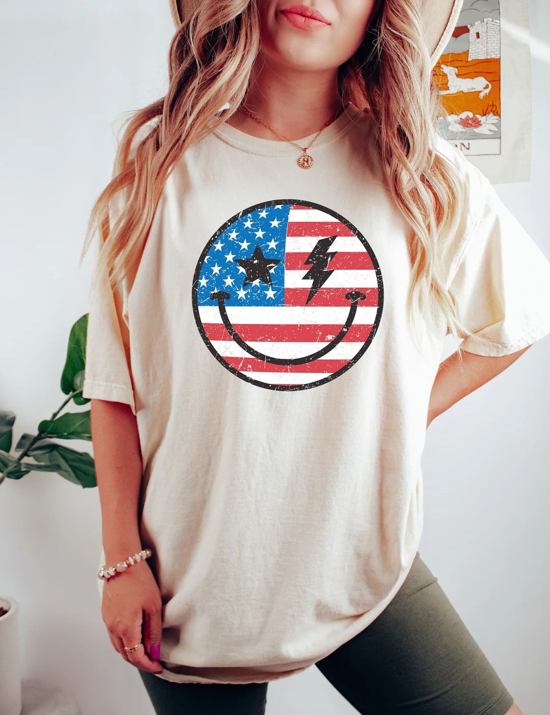 Retro Smiley Flag USA shirt, 4th of July tee, Retro funny fourth shirt, Womens 4th of July shirt,... | Etsy (US)