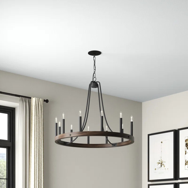 Avalee 12 - Light Steel Dimmable Candle Style Wagon Wheel Farmhouse Chandelier UL Certified | Wayfair North America