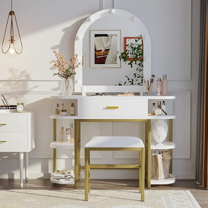 Semiocthome White Vanity Mirror with Lights and Table Set with Drawers, 9 LED Lights Makeup Vanit... | Amazon (US)