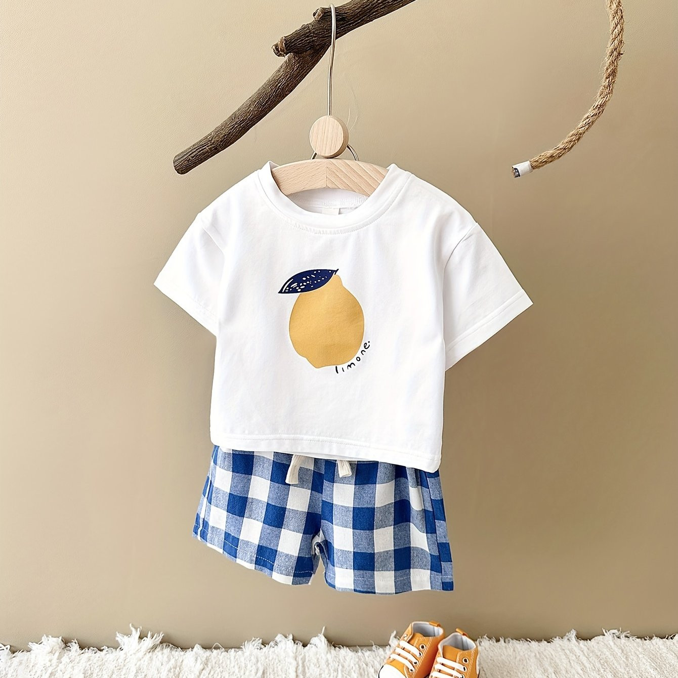Cartoon Peart Print Short Sleeve T shirt Plaid Shorts Set - Temu | Temu Affiliate Program