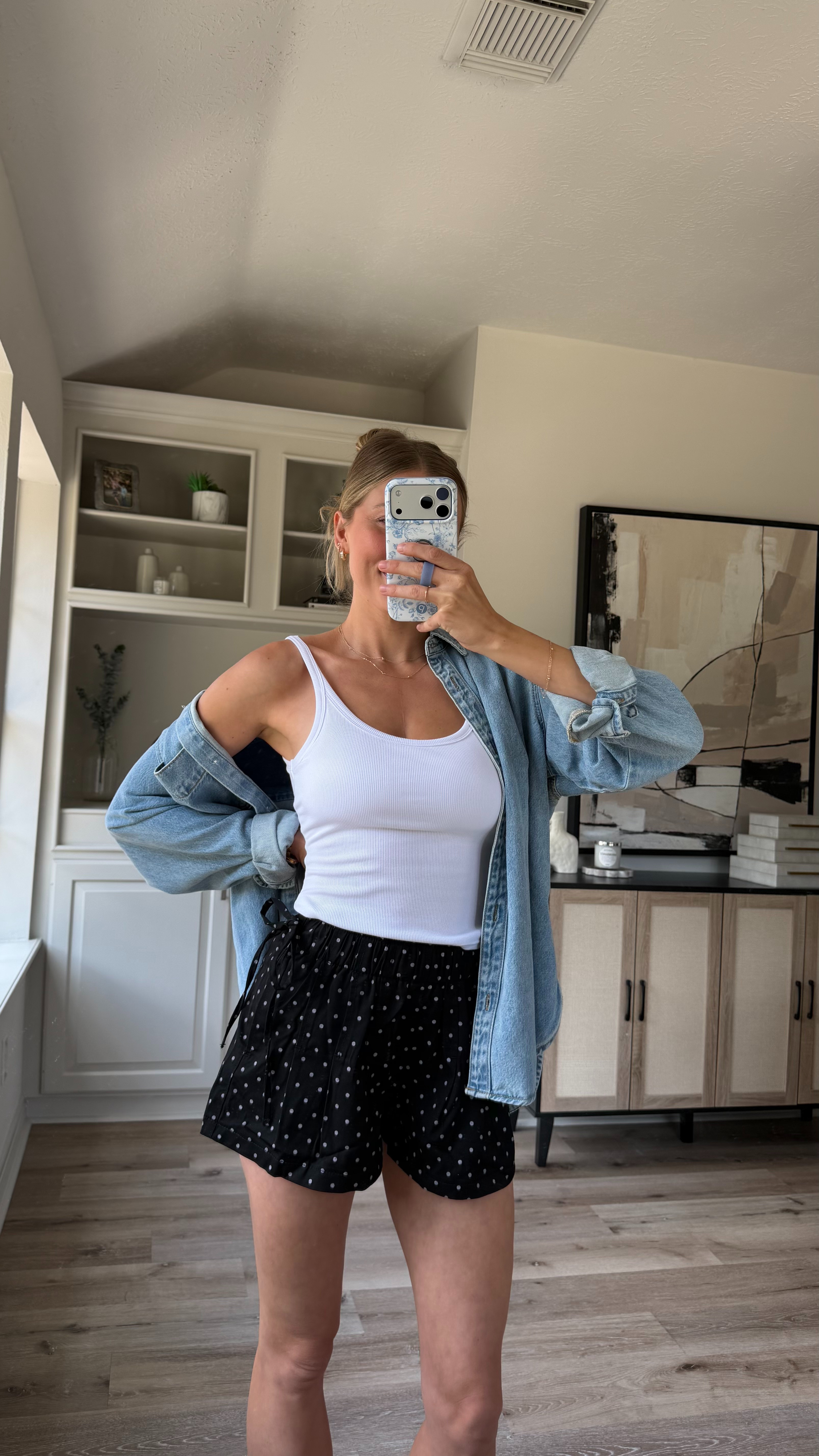 Cute casual everyday mom outfit inspo! S in bra tank and shorts, M denim shirt
 

 #LTKootd #LTKmomlife
