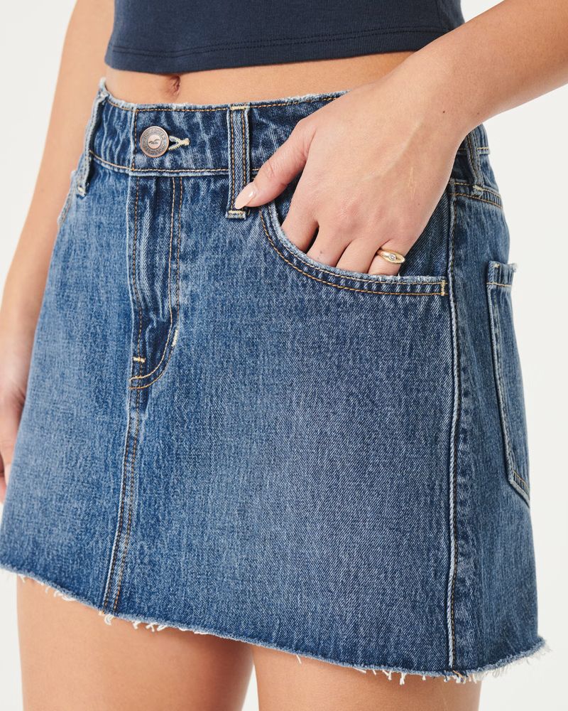 Women's Mid-Rise Medium Wash Denim Mini Skirt | Women's Bottoms | HollisterCo.com | Hollister (US)