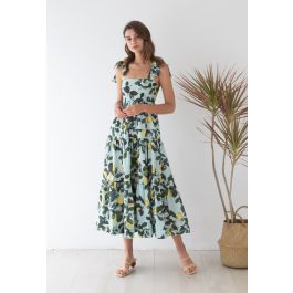 Minty Lemon Printed Tie-Strap Maxi Dress | Chicwish