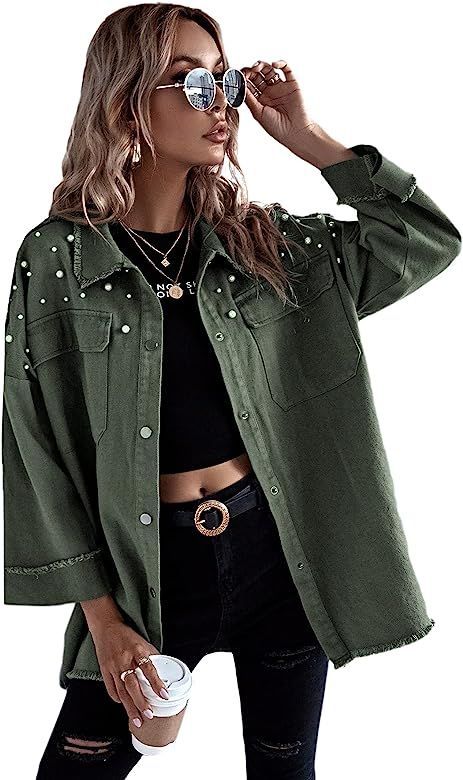 MakeMeChic Women's Button Front Long Sleeve Drop Shoulder Pocket Coat Jacket | Amazon (US)