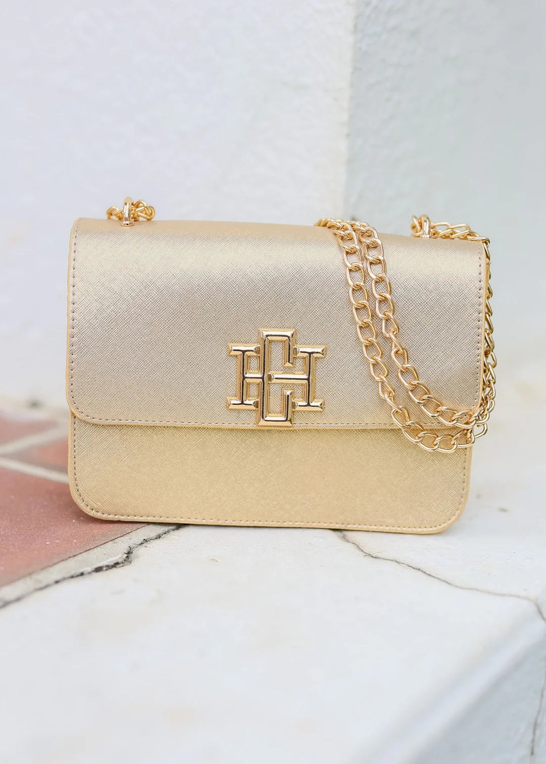 Rory Crossbody- Gold Saffiano | Caroline Hill