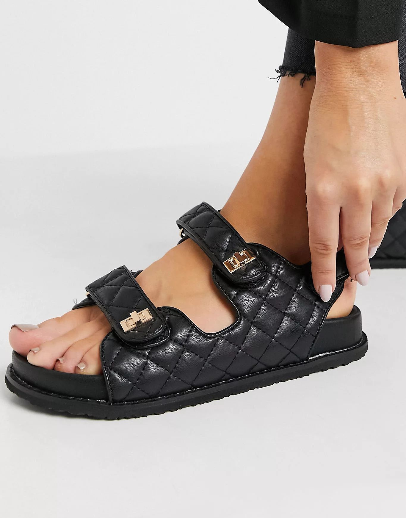 Public Desire Carmen chunky grandad sandals in black quilt | ASOS (Global)