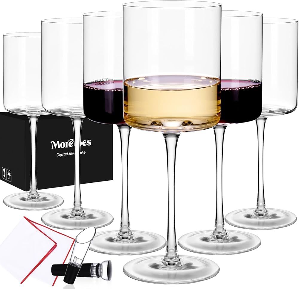 Moretoes Wine Glasses Set of 6, Crystal Square Wine Glasses, 15 oz Long Stem Wine Glasses for Whi... | Amazon (US)