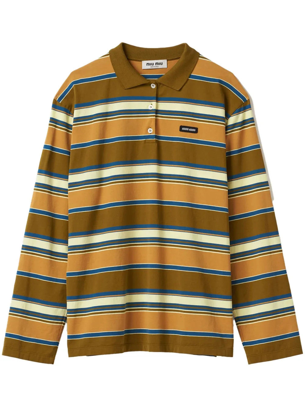 Miu Miu Striped Cotton Polo Shirt | Brown | FARFETCH UK | Farfetch Global