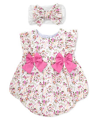 Baby Essentials Baby Girls' Floral Bubble Romper & Headband, 2-Piece Set - Macy's | Macy's