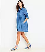 Chambray Pleated Mini Pocket Dress | LOFT