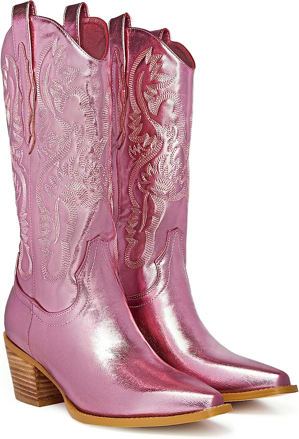 GOSERCE Western Cowboy Mid Wide Calf Boots Pull-Up Tabs Embroidered Sparkly Glitter Metallic Cowg... | Amazon (US)