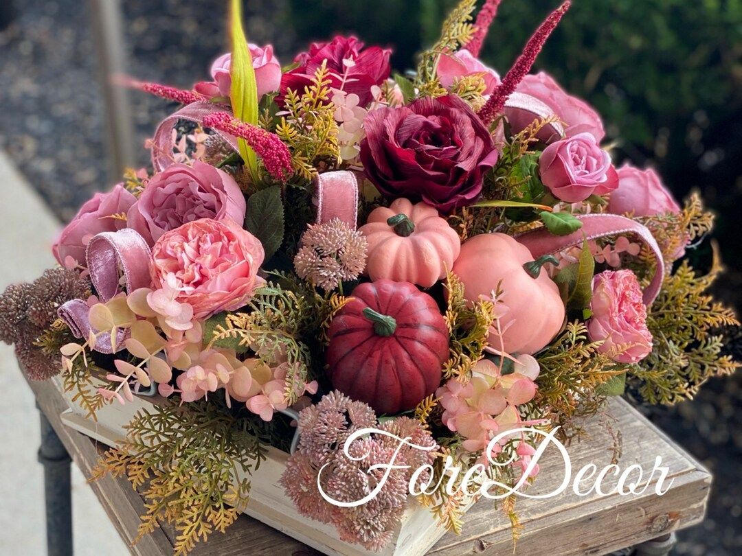 Fall Pink Table Arrangement Fall Farmhouse Centerpiece for - Etsy | Etsy (US)