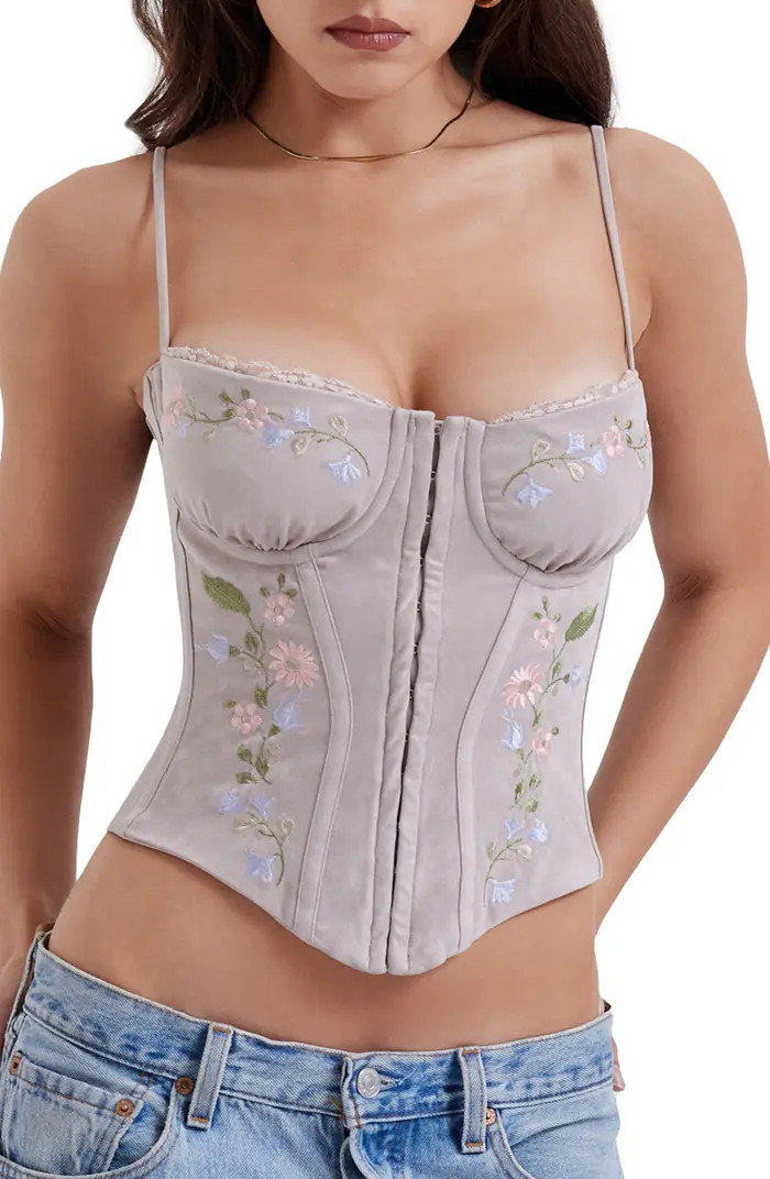 Petunia Embroidered Faux Suede Corset Top | Nordstrom