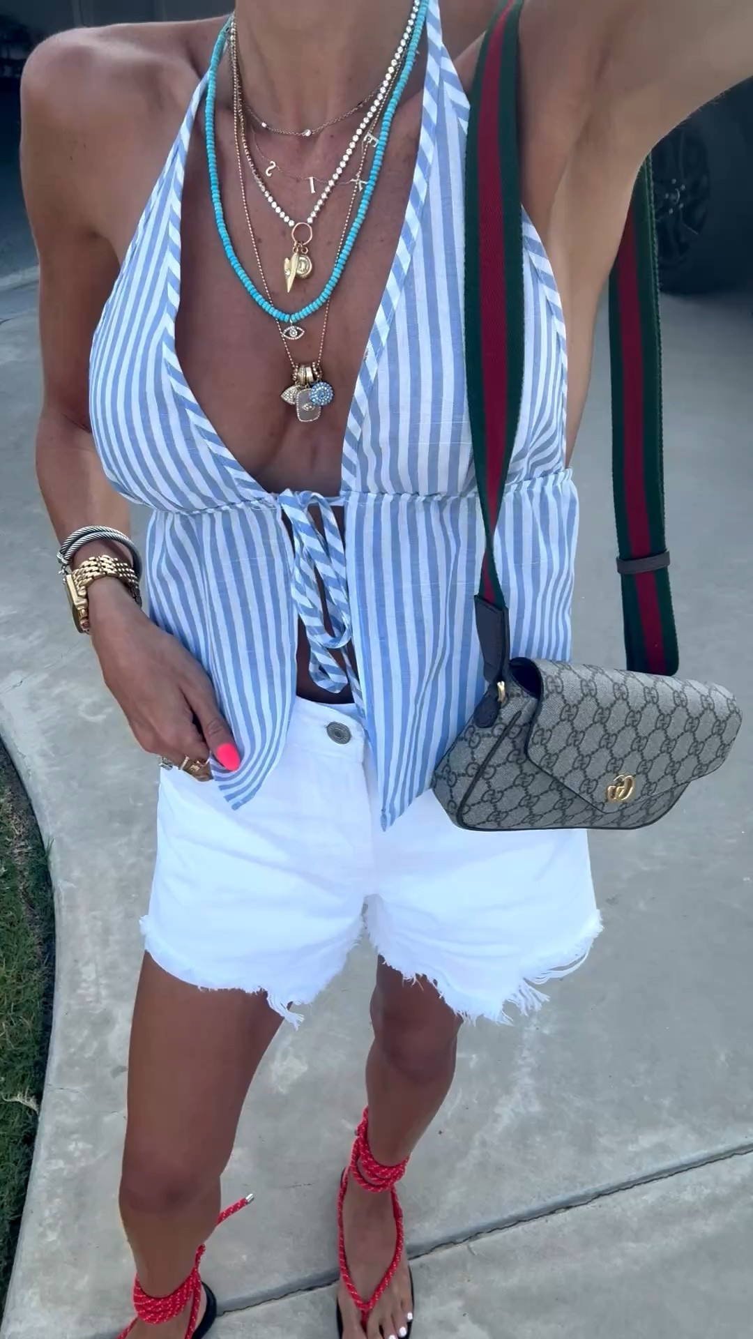 The cutest stripe tie top for summer wearing smallest size with white denim shorts size 23.
Layered necklaces - some on sale

#LTKootd #LTKSeasonal #LTKPetite