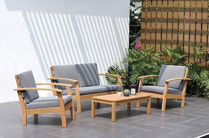 Amazonia Prescott Patio 4-Piece Conversation Set | Durable Eucalyptus with Teak Finish | Ideal fo... | Amazon (US)