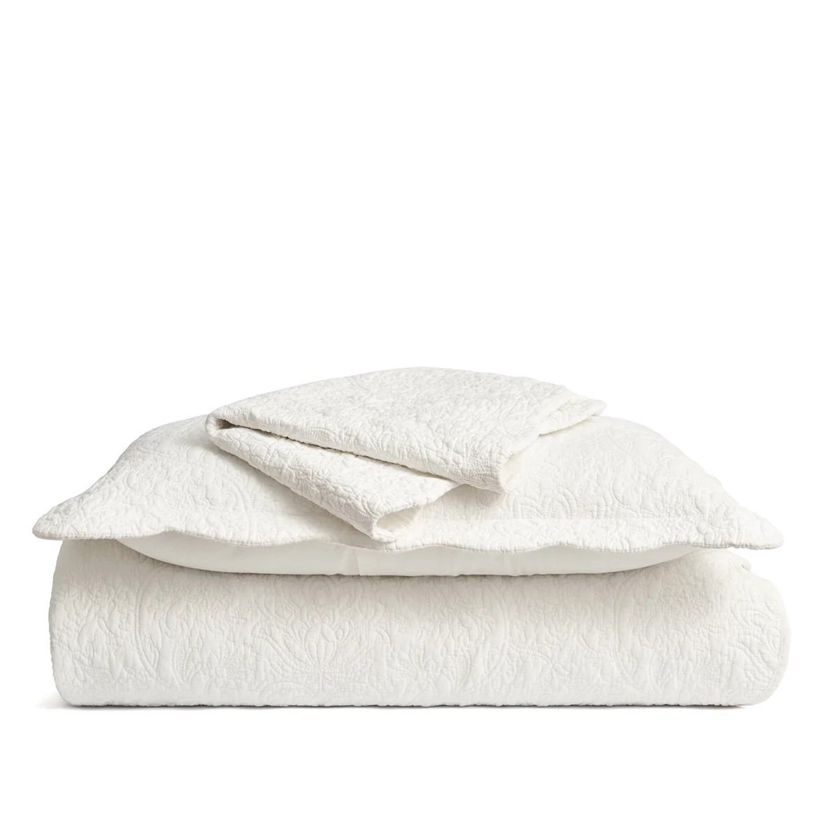 100% Cotton Scalloped Quilt Set | Scalloped Design, Floral Stitching, Garment Washed, 100% Cotton... | Wayfair North America