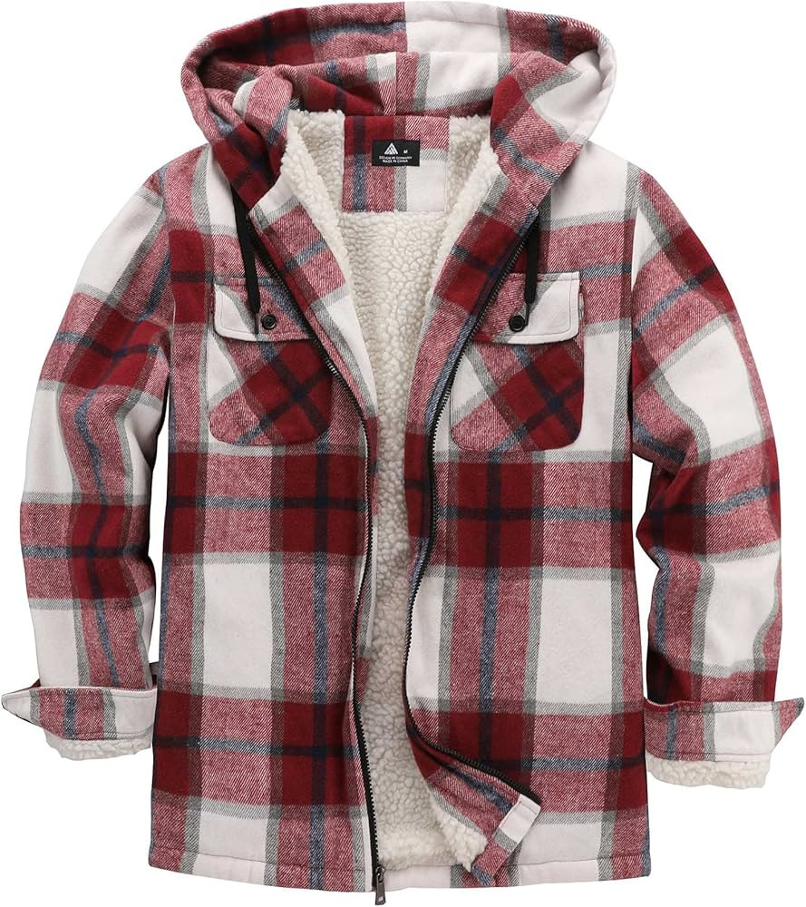 SCODI Men's Flannel Shirt Jacket Fleece Lined Plaid Coat Full Zip Up Hoodie Winter Outwear | Amazon (US)