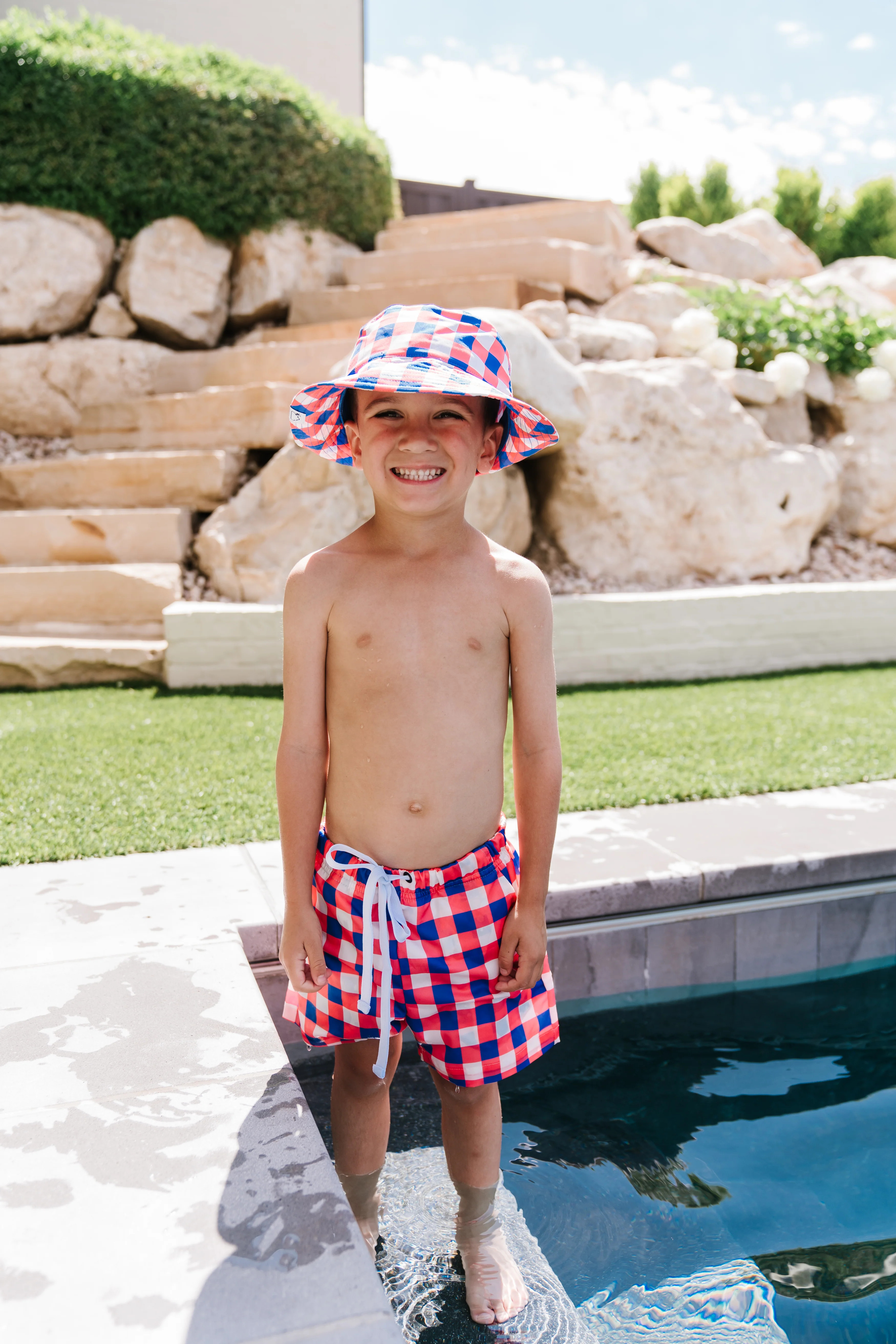 RED, WHITE & TRUMAN DREAM SWIM TRUNKS | DREAM BIG LITTLE CO