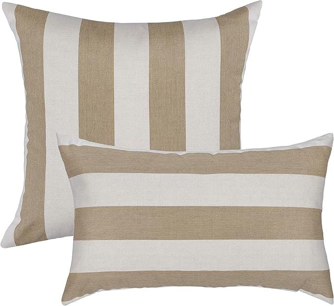 Austin Horn Classics Sunbrella Maxim Heather Beige Stripe Pillow Set, Decorative Pillows, Living ... | Amazon (US)