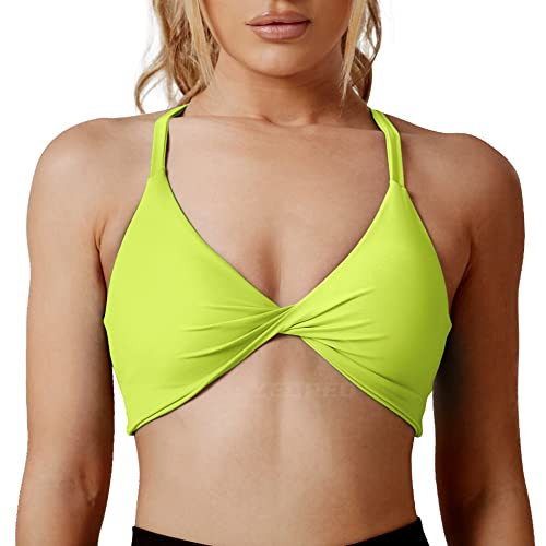 YEOREO Women Sports Bra Padded Criss Cross Back Low Medium Impact Yoga Tank Tops Neon Yellow M | Amazon (US)