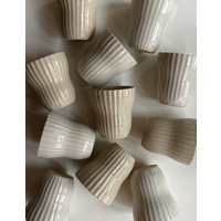 Wavy Ceramic Mug 200Ml/7 Oz, Stoneware, Tumblers, No Handle Cups, Cup, Coffee Unique Tea Cup White Beige | Etsy (US)