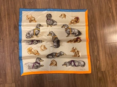 HERMES Carre 70 Scarf Basset Hound Dog Dachshund Silk No Tag Boxed France Used | eBay US