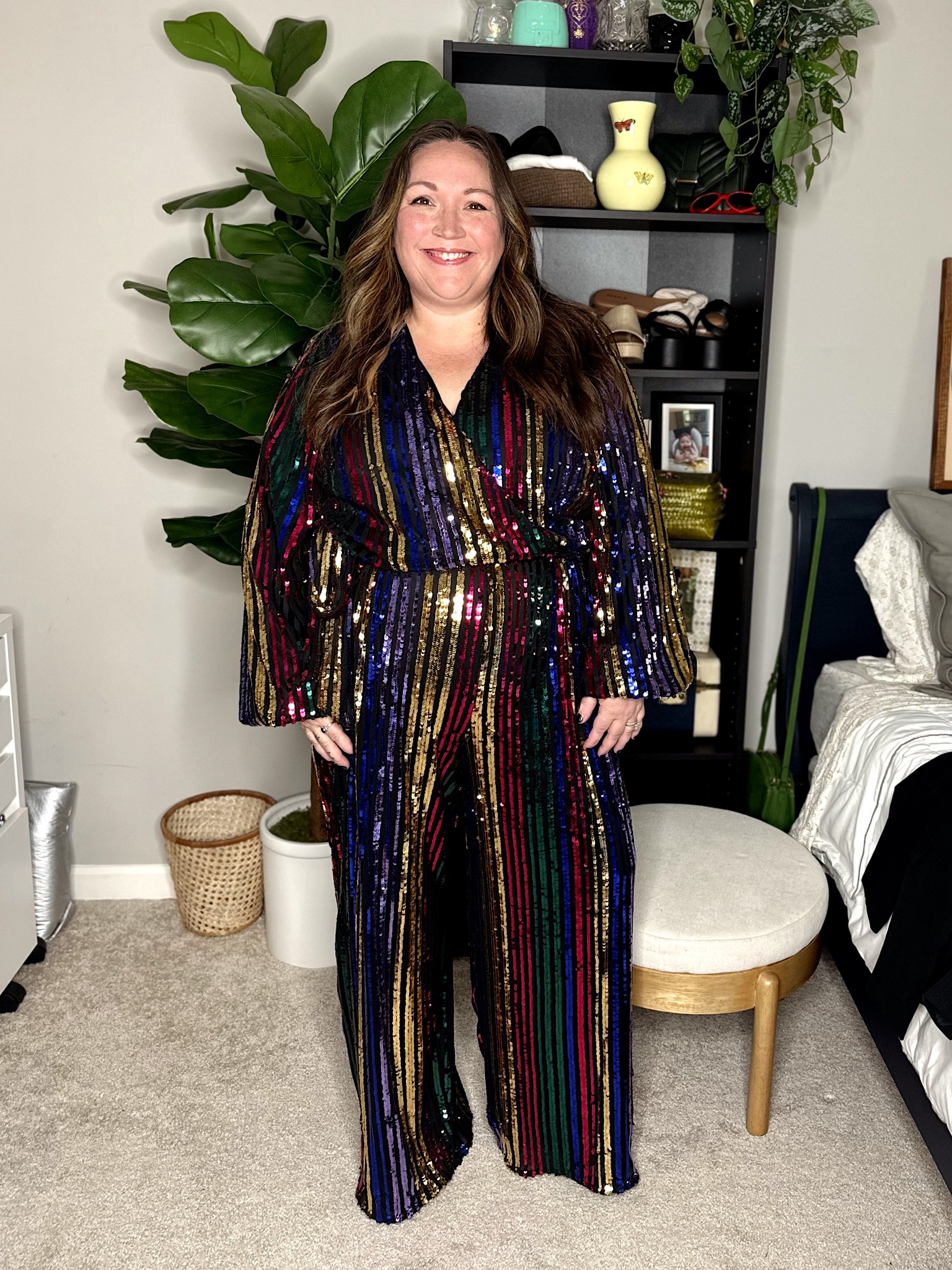 Plus Size Occasion Looks - Black Tie Optional/Formal! I am so over the moon that this rainbow sequin jumpsuit is still available! For reference here I’m wearing the 20 and could size down to the 18, maybe even the 16 but other than it being loose on the top, it’s actually the right kind of roomy so you have a lot of room for preference here! Shoes are Amazon! 

#LTKplussize #LTKwedding #LTKmidsize