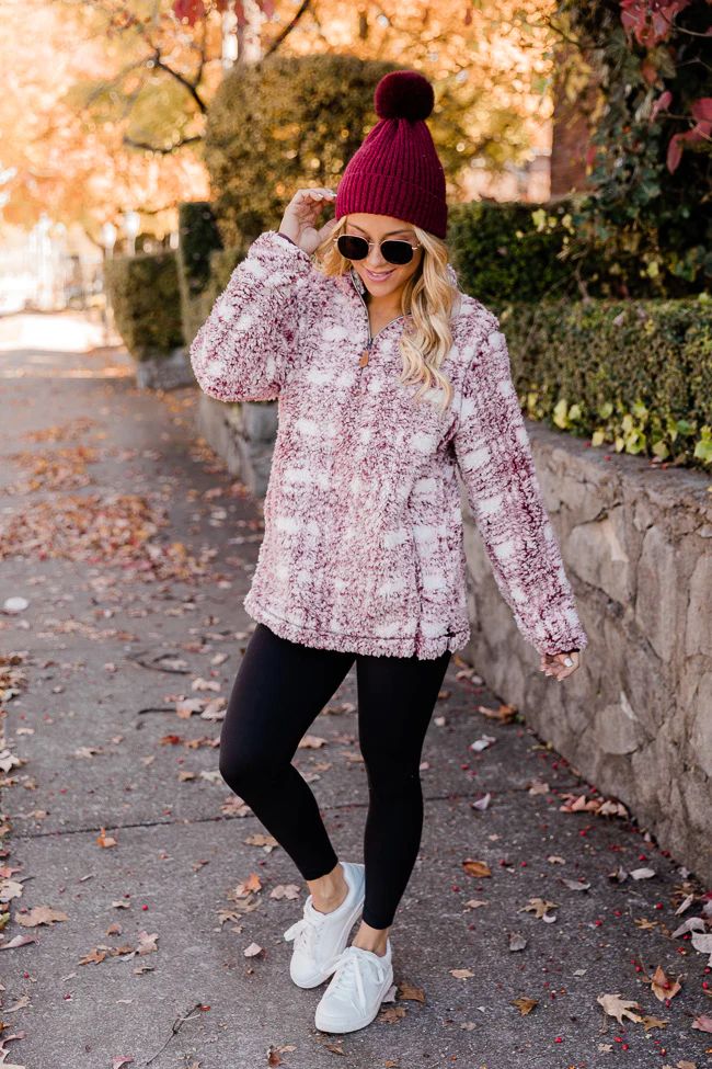 Taking Control Wine Plaid Sherpa Pullover FINAL SALE | The Pink Lily Boutique