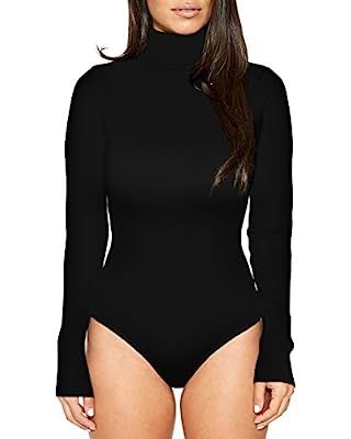 PALINDA Women's Long Sleeve Striped Basic Solid Round Neck Bodysuit Stretchy Leotards | Amazon (US)