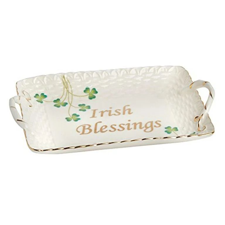 Nantucket Home Irish Blessings Basketweave Clover Ceramic Tray with Handles, 7-Inch | Walmart (US)