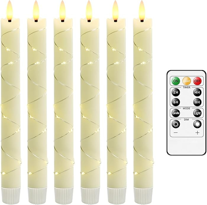 Flameless Taper LED Candles with Embedded Star String, Flickering Battery Operated Real Wax Candl... | Amazon (US)