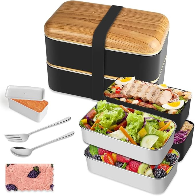 Stackable Bento Lunch Box Containers, All-in-One Stainless Steel Bento Box-Durable Leak - Meal Prep  | Amazon (US)