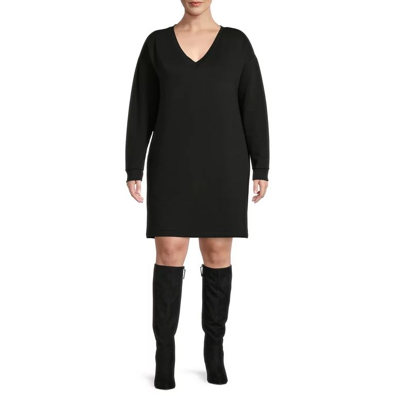 Terra & Sky Women's Plus Size V-Neck Dress with Long Sleeves | Walmart (US)