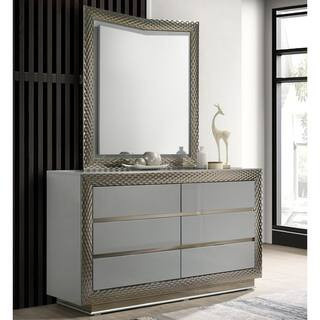 Dulce Gray 6-Drawer 61 in. Dresser with Mirror and Silver Molding | The Home Depot