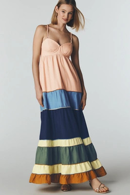 Farm Rio Linen Blend Pleated Midi Dress | Anthropologie (US)