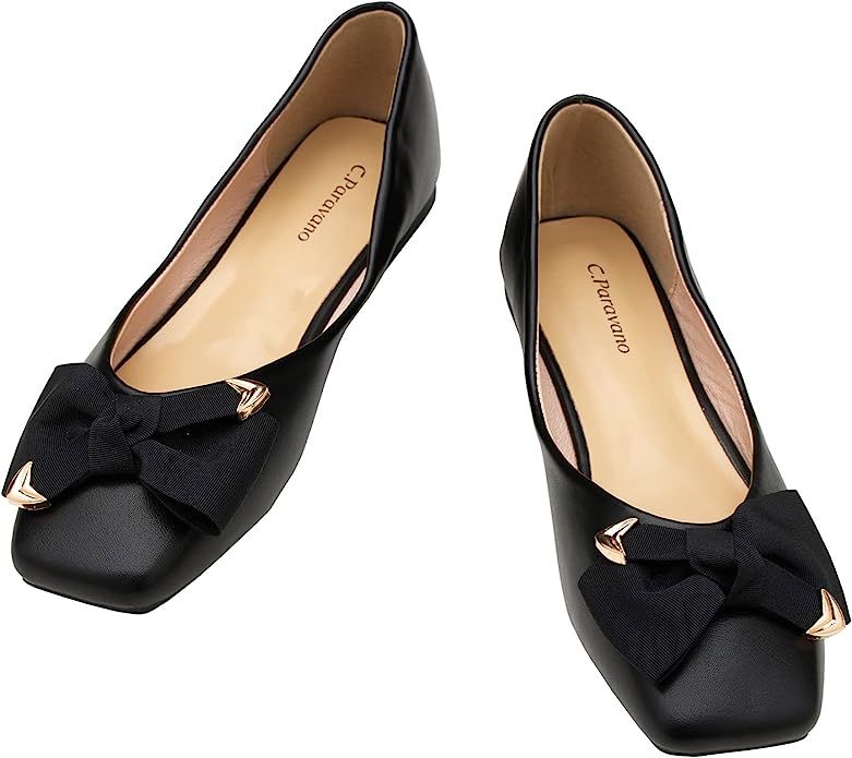 C.Paravano Women's Flats I Square Toe Shoes for Women I Black Flats I Womens Flat Shoes I Flat Sh... | Amazon (US)