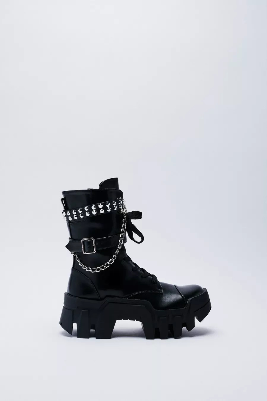 Faux Leather Chain and Studded Biker Boots | Nasty Gal US