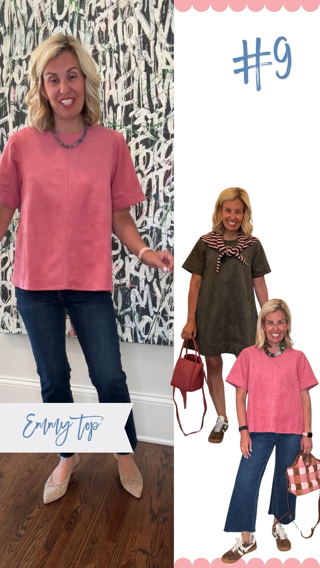 The Emmy top…comes in a dress version too! 
Top  - XS 
Jeans - 26 
Heels - 8 tts 

Codes:
*Catherine20 at Allie + Bess
*mixandmatch15 for 15% off 1st order at Avara
