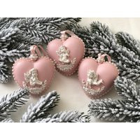 Blush Pink Christmas Heart Ornament Angel Ornaments Handmade Grankids Tree Balls Xmas Decor | Etsy (US)