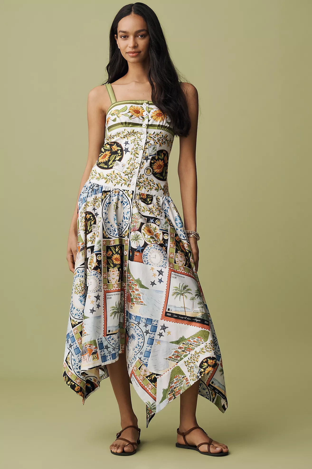 Farm Rio Latin Trip Scarf-Hem Midi Dress | Anthropologie (US)