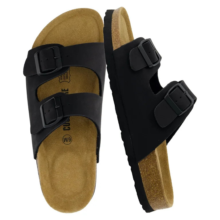 Cushionaire Lane Cork Footbed Sandals for Women – Comfortable Double Buckle Slip-On with Genuin... | Walmart (US)