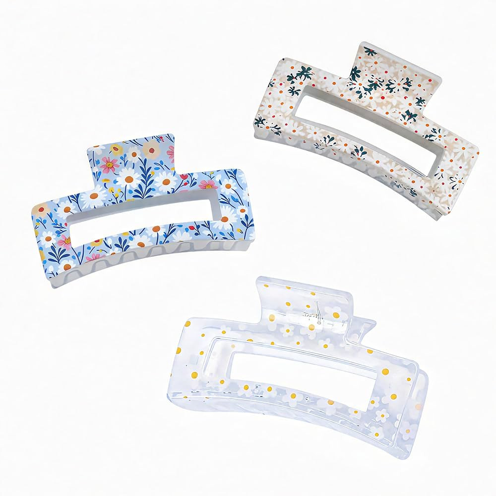 Amazon.com : 3 PCS Cute Flower Print Claw Clips for Women Girls Wildflowers Daisy Hair Clips Floral Accessories Strong Hold Medium Jaw Clamps for Thin Thick Curly Hair : Beauty & Personal Care | Amazon (US)