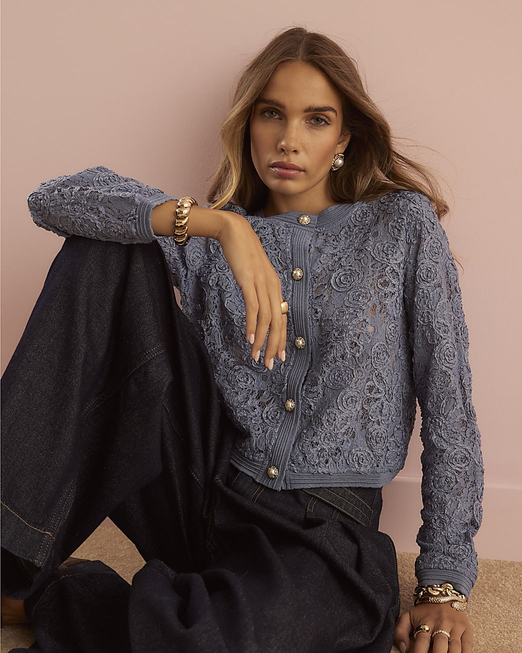 Blue Floral Lace Cardigan | River Island UK & IE