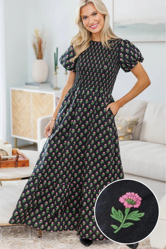 NURSING COLLECTION: Make The Right Choice Black Floral Medallion Maxi Dress | The Mint Julep Boutique