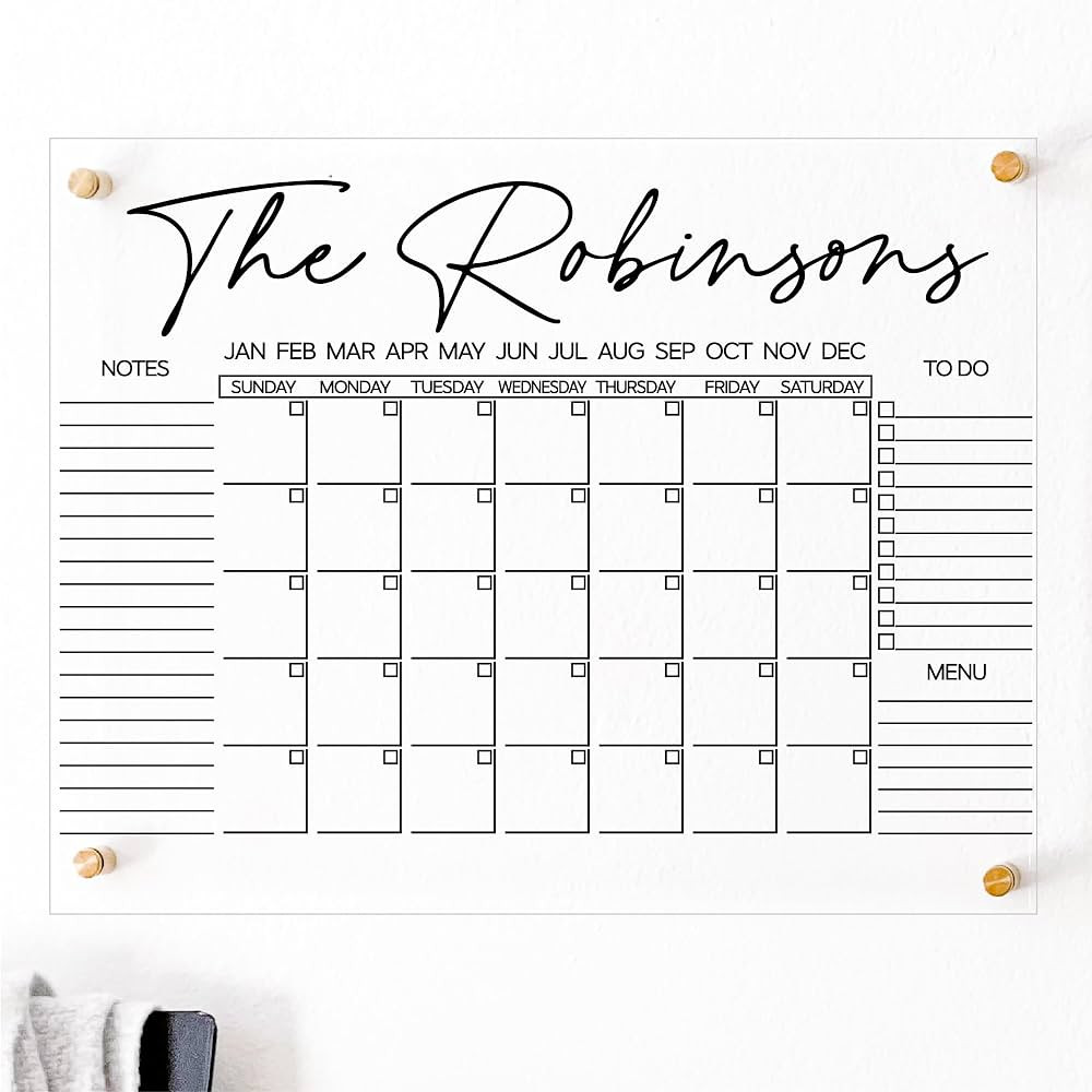 Acrylic Family Wall Calendar - Personalized Calendar - Glass Calendar For Wall - Large Acrylic Ca... | Amazon (US)