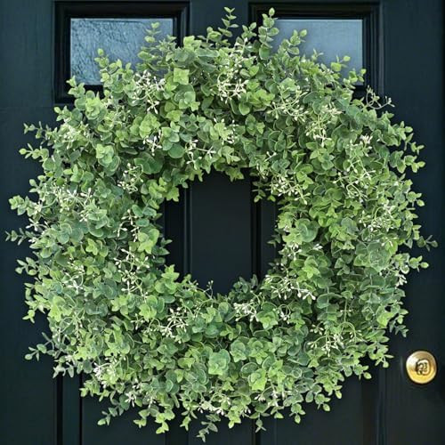 26'' Eucalyptus Wreath for Front Door - Large Artificial Eucalyptus Leaves with White Seeds Green... | Amazon (US)