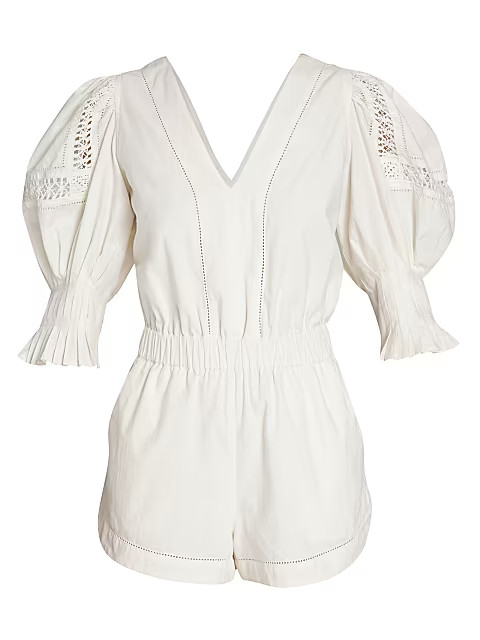 Thora Thread Pull Cotton Romper | Saks Fifth Avenue